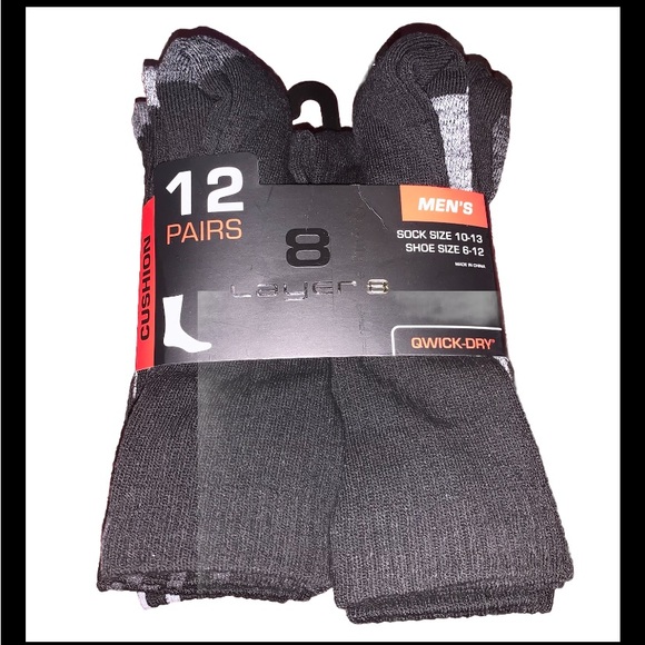 NWT Layer 8 Quick Dry Crew Socks 12Pack Men’s Size 6-12 - Picture 2 of 3